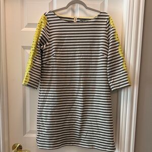 Eliza J Striped Dress with Yellow Lace Accents